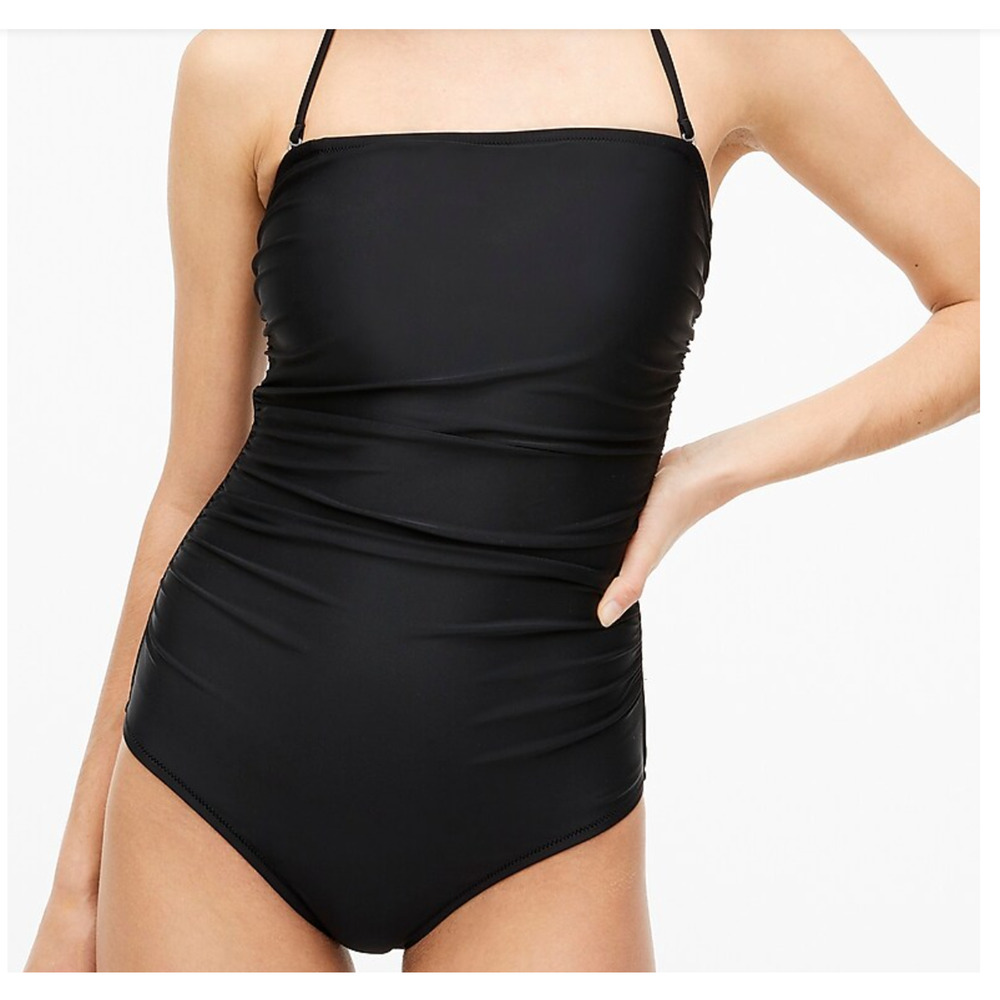 J.CREW Factory Women Swimwear Strapless One-Piece Size Med Plus NWT Black Ruched